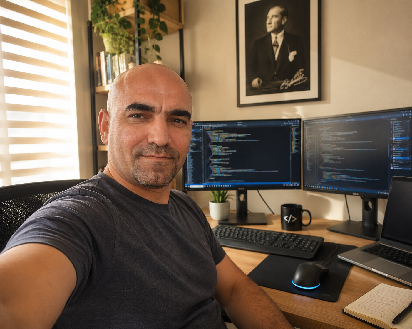 Full-stack yazılım geliştiricisi Halil İbrahim Yağmur çalışma masasında